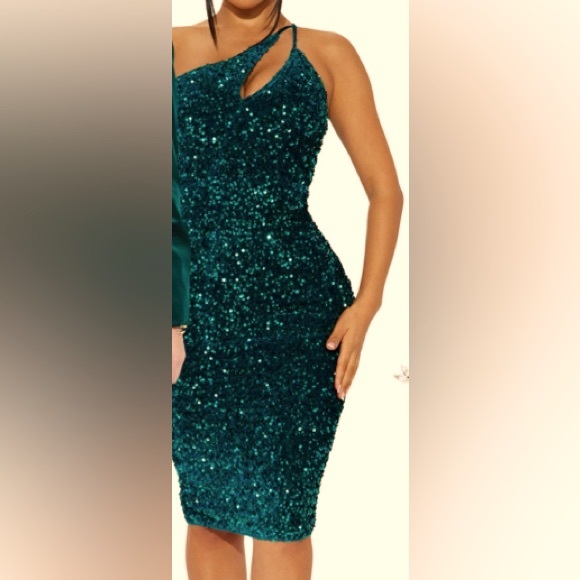 Teal Sequin Strappy Sleeveless Dress - Picture 1 of 5